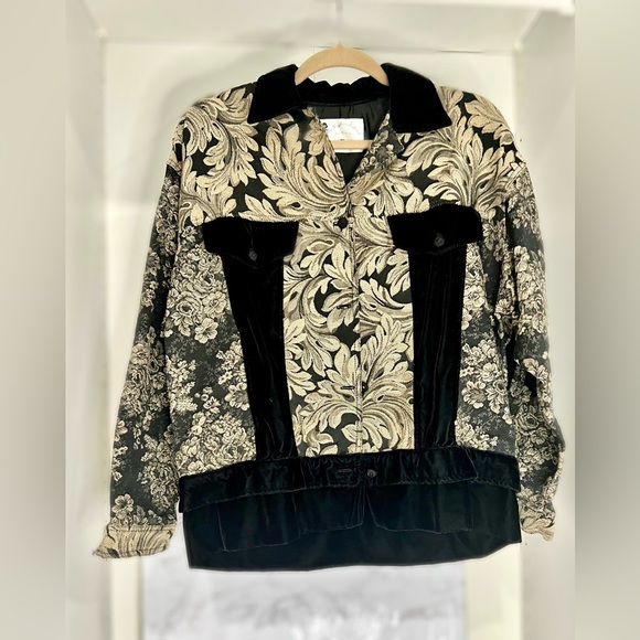 Vintage Chic Floral Jacket “My Boyfriend’s Back” Oversized S/M Velvet Lining - Picture 2 of 5